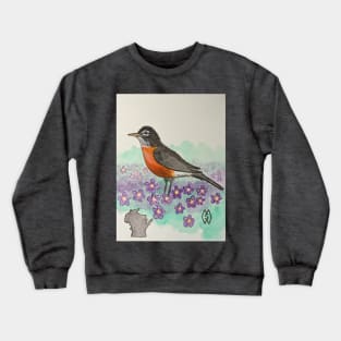 Wisconsin state bird and flower, the robin and wood violet Crewneck Sweatshirt